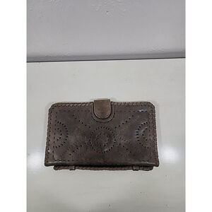 Cleobella Rustic Green Hand Tooled Large Wallet Clutch